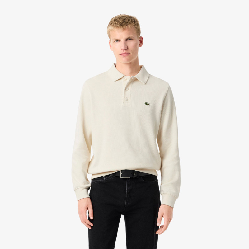 Sweatshirt  Lacoste - Blanc cassé - col polo coton côtelé