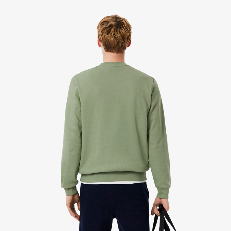 SWEATSHIRT HOMME LACOSTE - VERT -  EN MOLLETTON GRATTÉ DE COTON BIOLOGIQUE