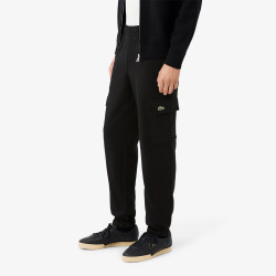 Pantalon de survêtement Homme Lacoste – Noir – Molleton de Coton Biologique & Détails Cargo