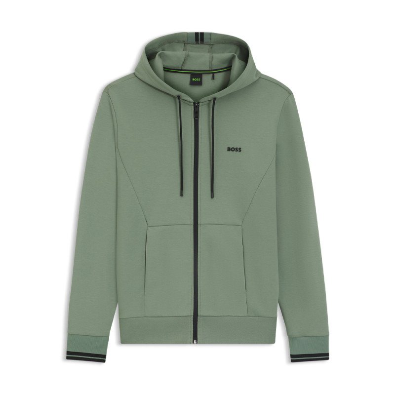 Sweat  Boss à capuche - Vert Clair - zippé en mélange de coton avec détails à rayures-FZ Hoodie Zone