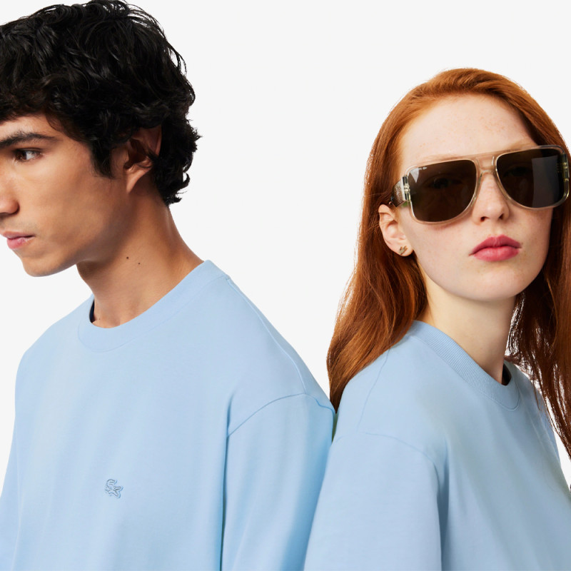 T-shirt  Lacoste - Bleu Clair -  loose fit jersey épais unisexe