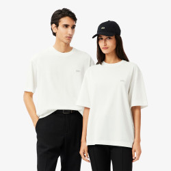T-shirt  Lacoste -Blanc - loose fit jersey épais unisexe  chez DM'Sports