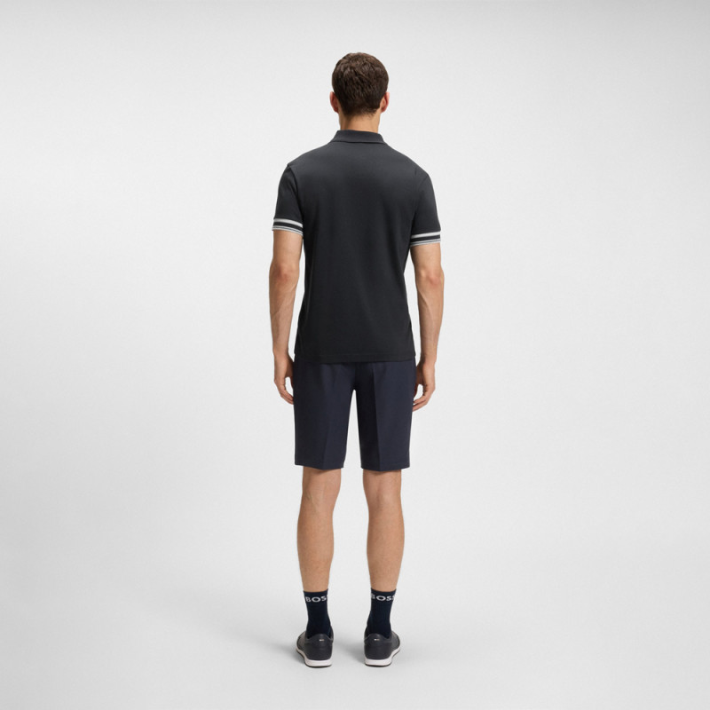 Polo Slim Boss POLO ZONE - Bleu foncé - en coton avec bas de manches à rayures