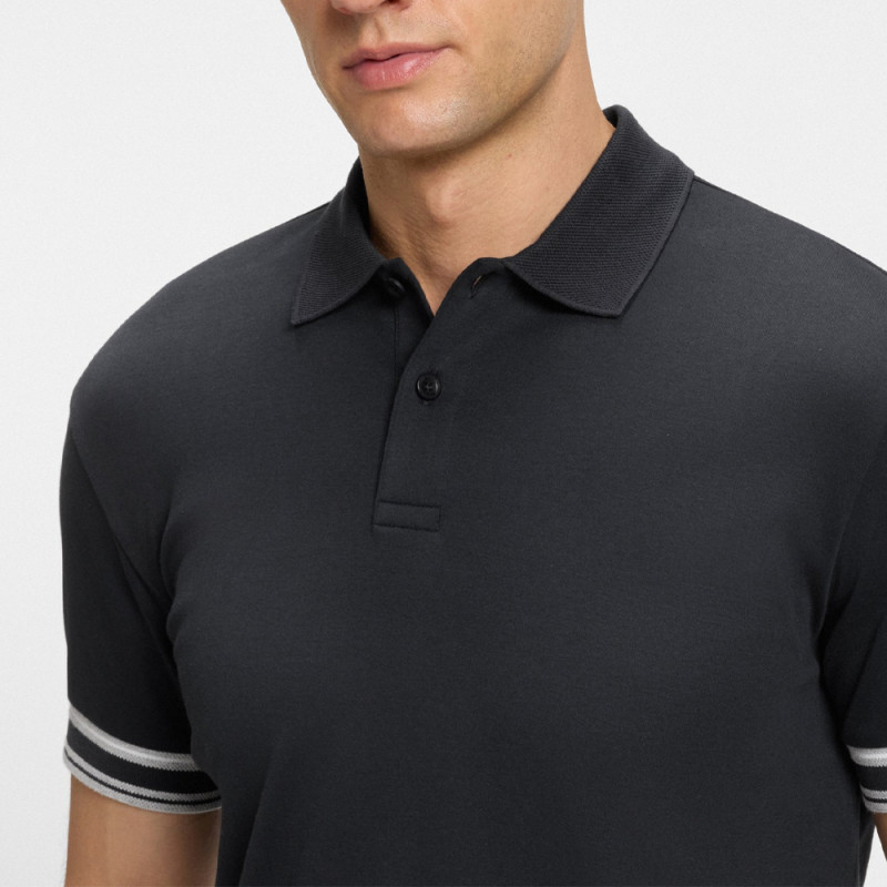 Polo Slim Boss POLO ZONE - Bleu foncé - en coton avec bas de manches à rayures