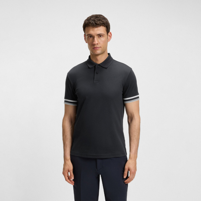 Polo Slim Boss POLO ZONE - Bleu foncé - en coton avec bas de manches à rayures