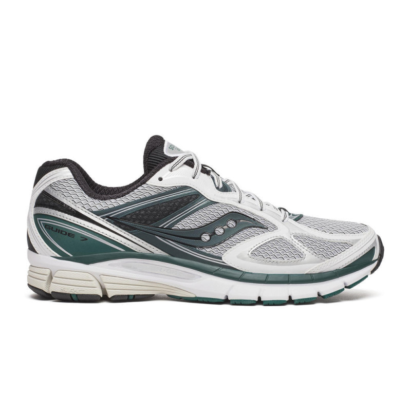 Baskets Saucony ProGrid Guide 7 White/Pine – Amorti dynamique et stabilité pour vos runs
