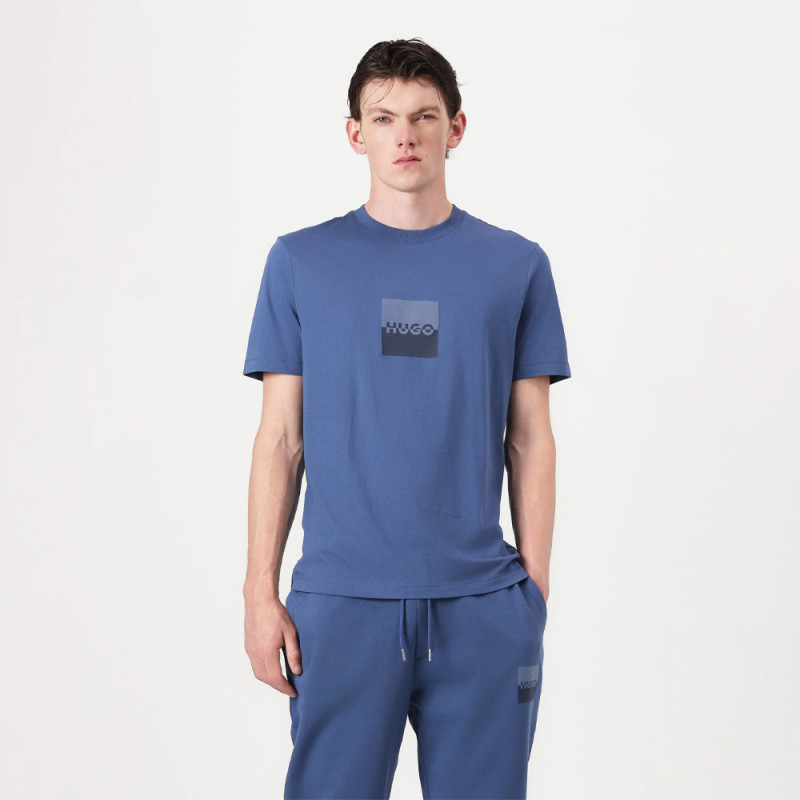 T-shirt Bleu Hugo DUSPLIT imprimé d'un logo fendu - Élégance Décontractée et Confort Premium
