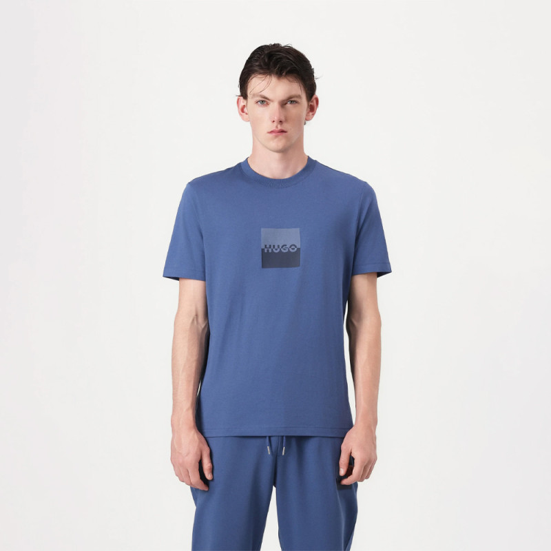 T-shirt Bleu Hugo DUSPLIT imprimé d'un logo fendu - Élégance Décontractée et Confort Premium