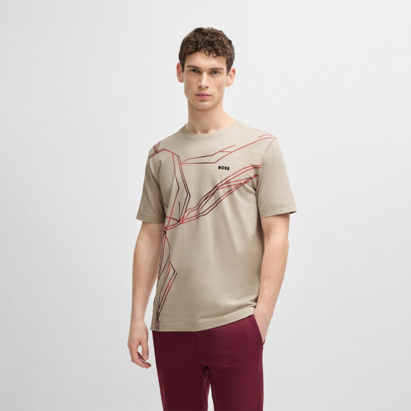 T-shirt BOSS Tee Beetle – Coton Stretch Éco-responsable & Motif Dégradé – Beige Open Beige – Homme
