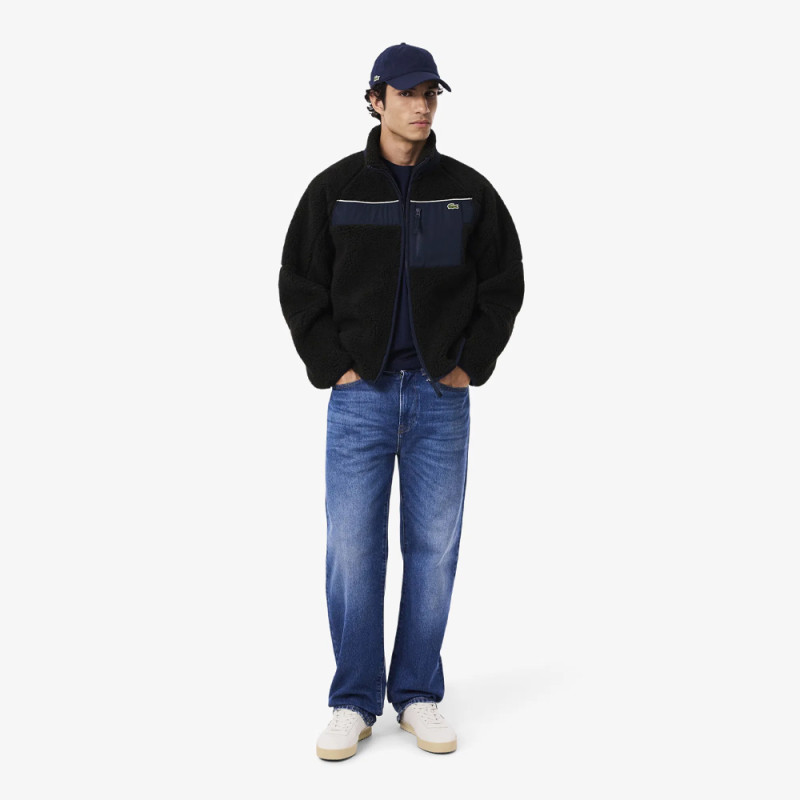 Veste Lacoste - Noir - polaire sherpa color-block
