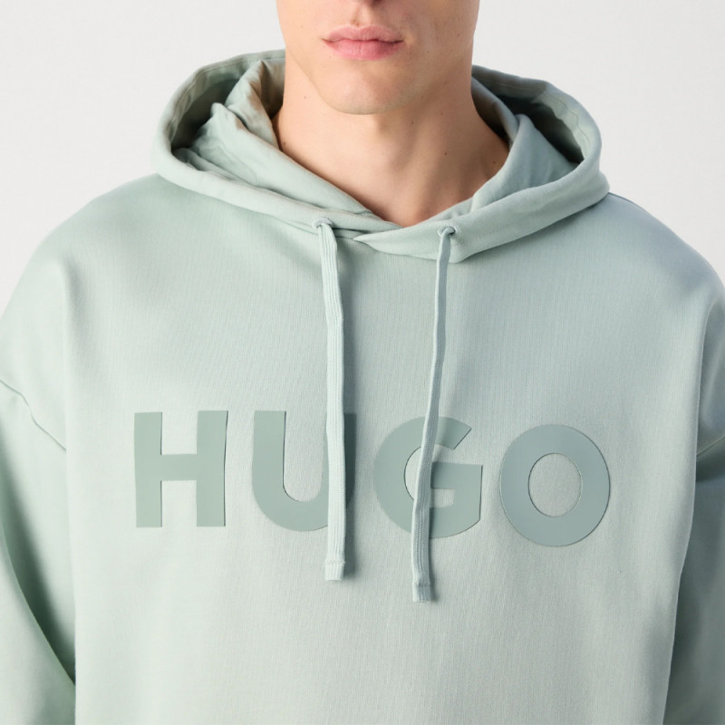 Sweat à capuche HUGO DITCHLE Oversize - Vert Clair - en molleton de coton avec logo ton sur ton