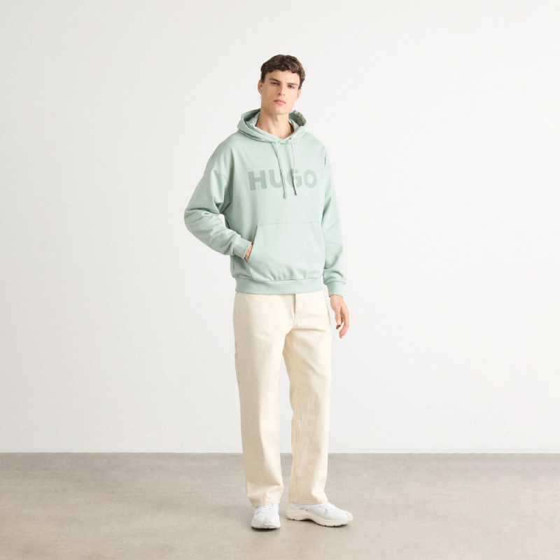 Sweat à capuche HUGO DITCHLE Oversize - Vert Clair - en molleton de coton avec logo ton sur ton