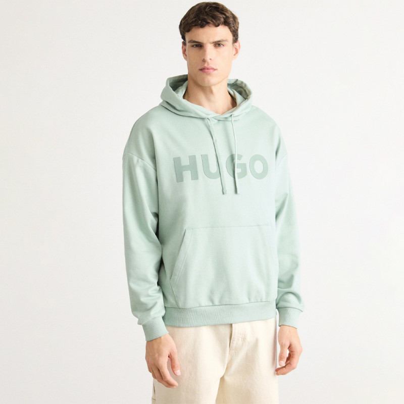 Sweat à capuche HUGO DITCHLE Oversize - Vert Clair - en molleton de coton avec logo ton sur ton