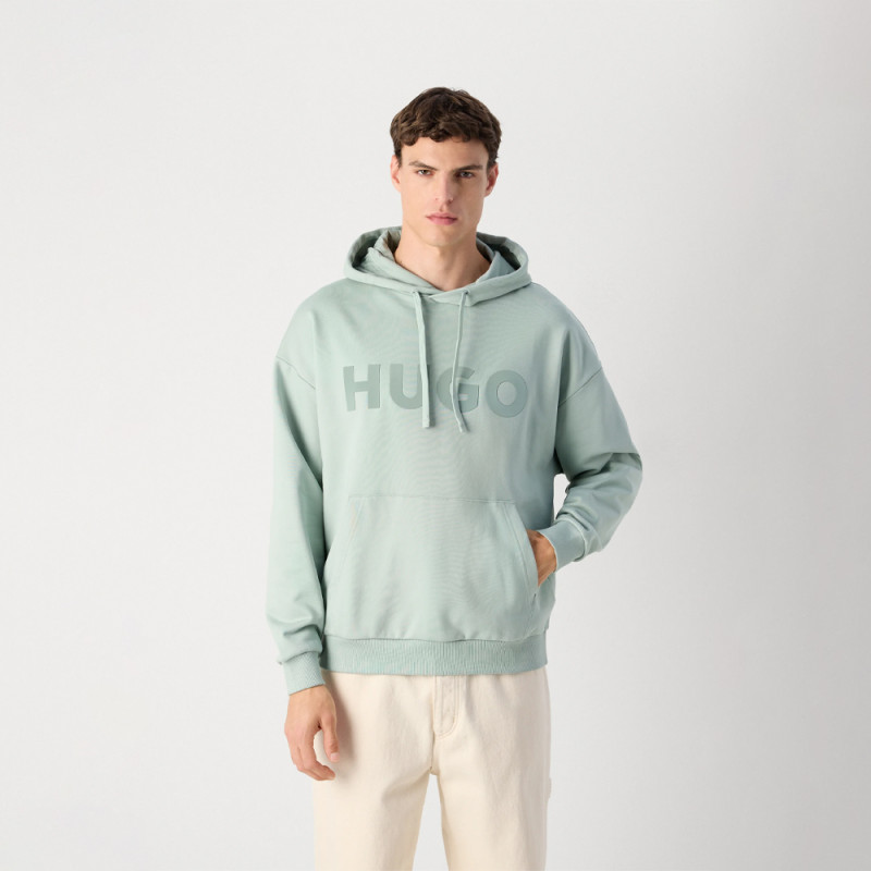 Sweat à capuche HUGO DITCHLE Oversize - Vert Clair - en molleton de coton avec logo ton sur ton
