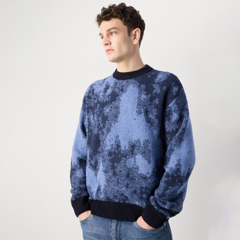Pull Hugo KRADAR – Bleu à motif jacquard – Élégance moderne et confort