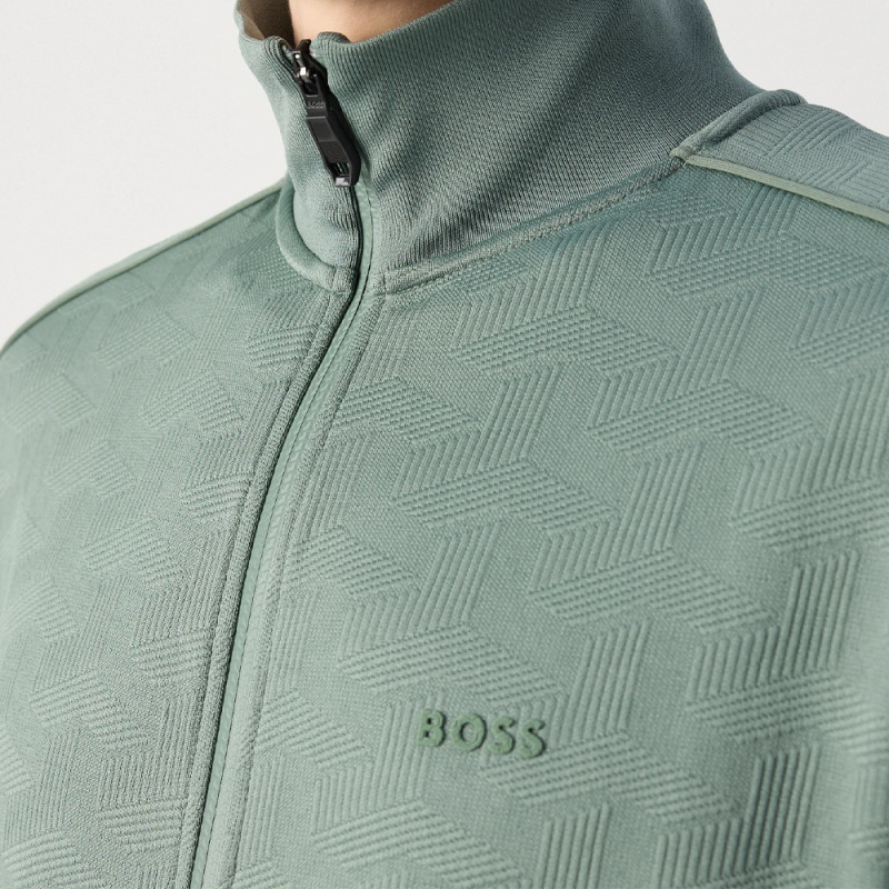 Sweat-shirt zippé Boss - Vert Clair - coupe classique avec jacquard matelassé-SW_Mirror FZ