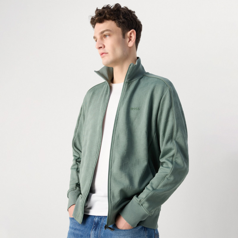 Sweat-shirt zippé Boss - Vert Clair - coupe classique avec jacquard matelassé-SW_Mirror FZ