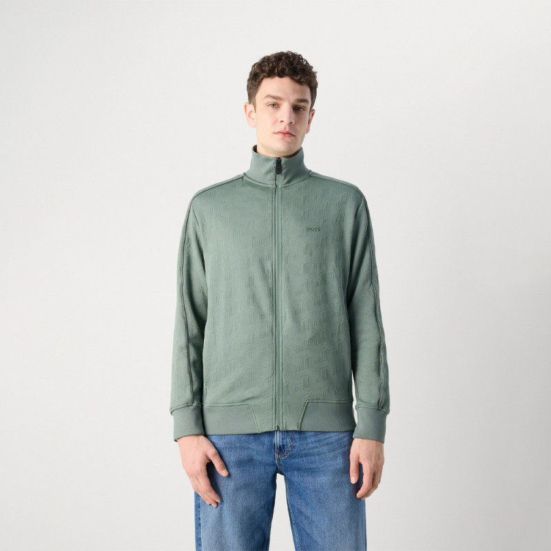 Sweat-shirt zippé Boss - Vert Clair - coupe classique avec jacquard matelassé-SW_Mirror FZ
