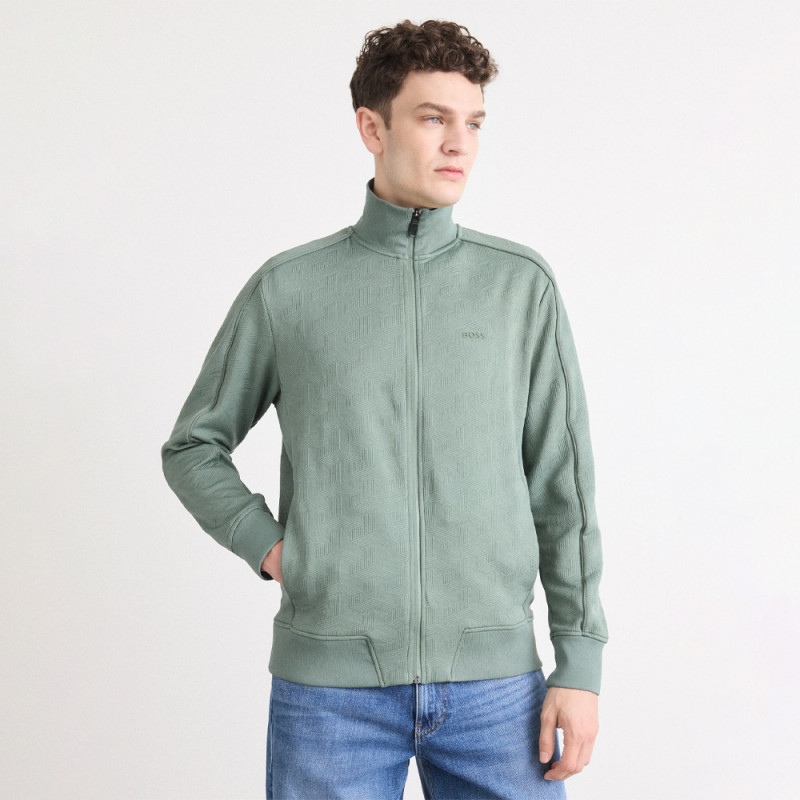 Sweat-shirt zippé Boss - Vert Clair - coupe classique avec jacquard matelassé-SW_Mirror FZ