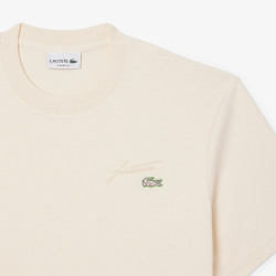 T-shirt Lacoste - Blanc Cassé - signature brodé en jersey épais