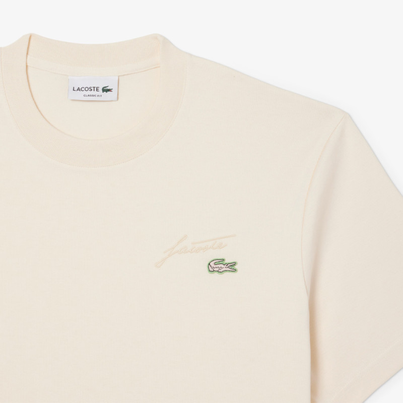 T-shirt Lacoste - Blanc Cassé - signature brodé en jersey épais