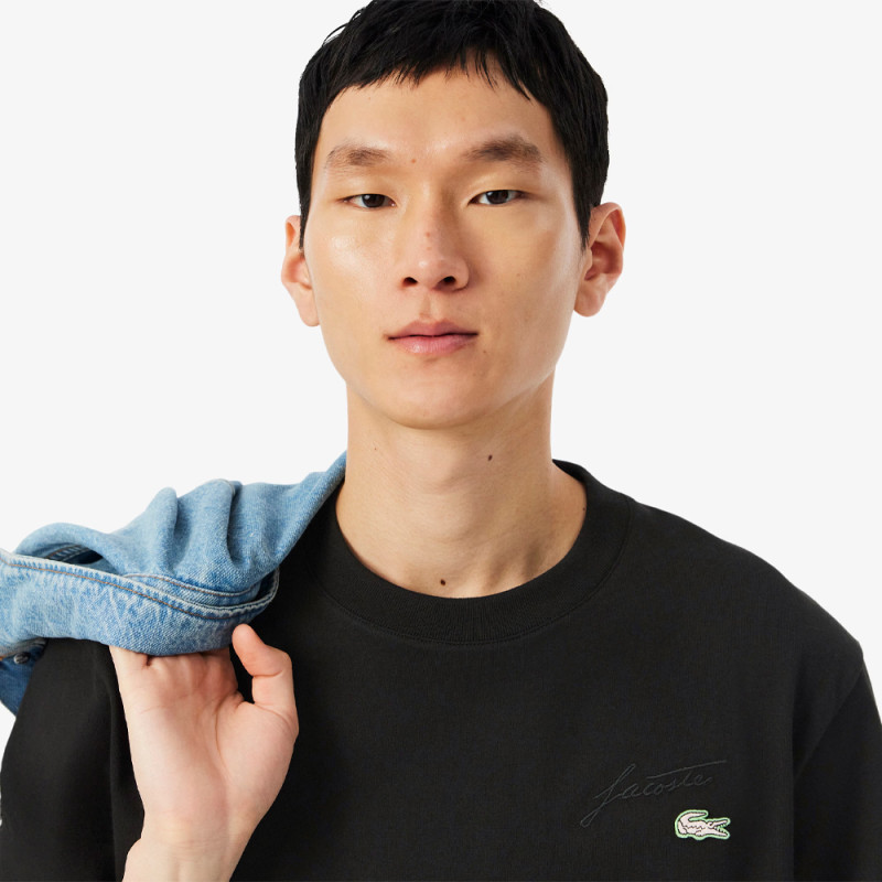 T-shirt Lacoste - Noir - signature brodé en jersey épais