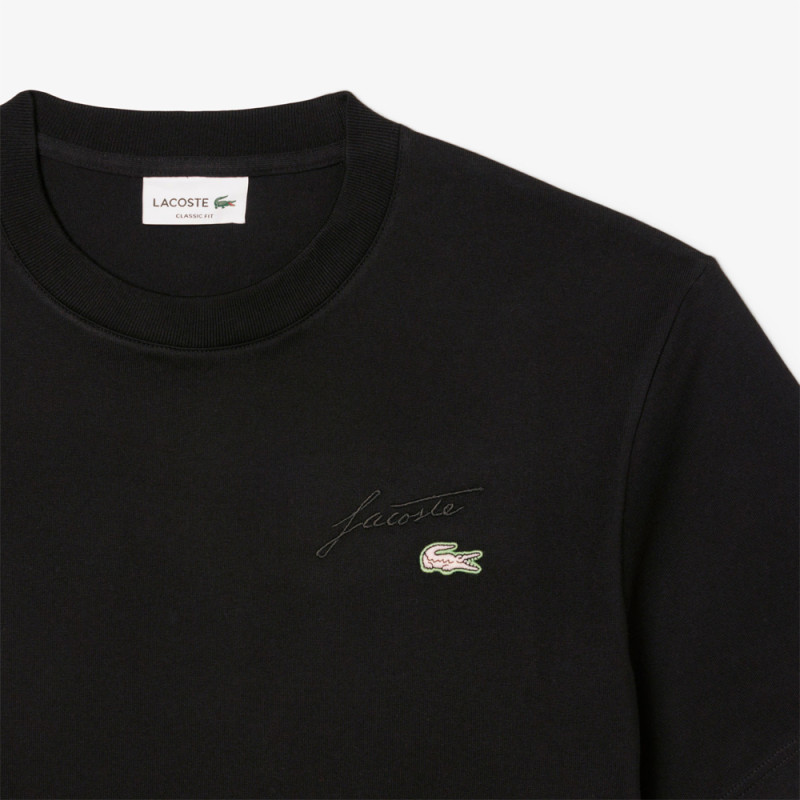 T-shirt Lacoste - Noir - signature brodé en jersey épais
