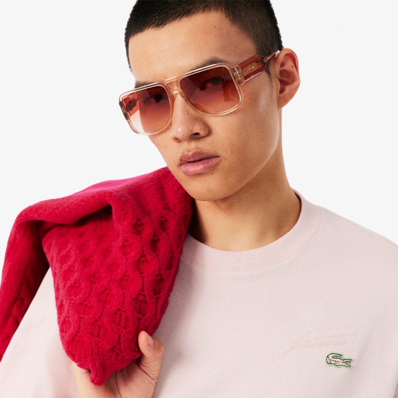 T-shirt Lacoste - Rose Clair - signature brodé en jersey épais