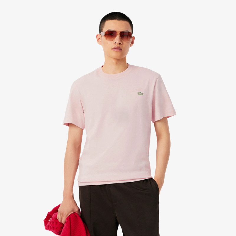 T-shirt Lacoste - Rose Clair - signature brodé en jersey épais