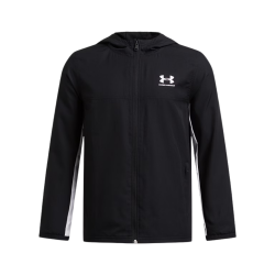 Veste Enfant Under Armour Rival Woven – Noir et Blanc – Légère, Résistante & Déperlante