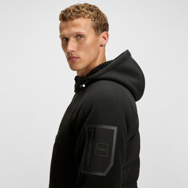 Veste Boss hybride déperlante-Noir -avec polaire finition peluche et matelassage ,Chez DM'Sports