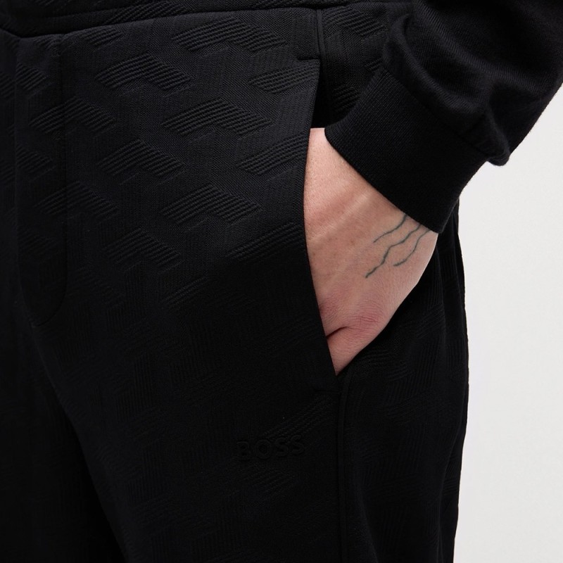 Pantalon en jacquard matelassé noir JT Mirror BOSS