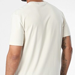 T-SHIRT BOSS BEIGE EN COTON STRETCH À COL ROND AVEC LOGO TEE TAPE