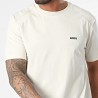 T-SHIRT BOSS BEIGE EN COTON STRETCH À COL ROND AVEC LOGO TEE TAPE