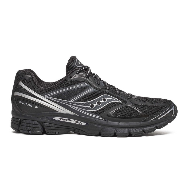 Baskets Saucony ProGrid Guide 7 Black/Silver – Amorti dynamique et stabilité pour vos runs