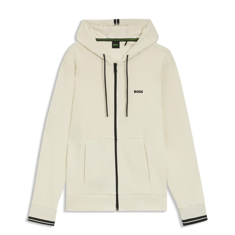 Sweat à capuche zippé en coton mélangé à rayures FZ Hoodie Zone Boss Blanc