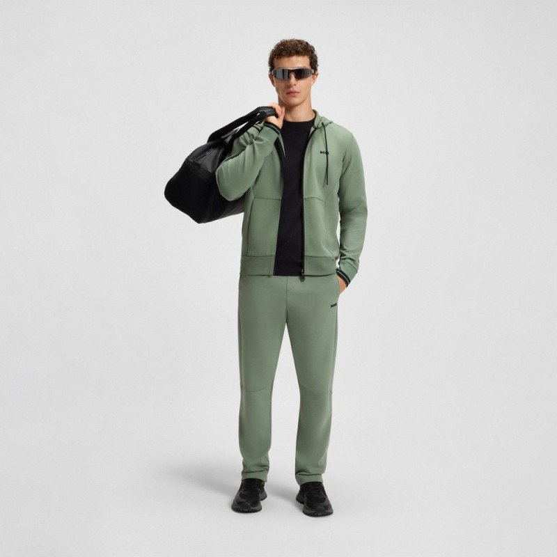 Sweat à capuche zippé en coton mélangé à rayures FZ Hoodie Zone BOSS Vert Clair