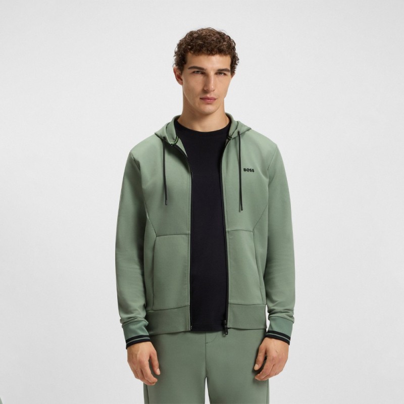 Sweat Boss à capuche zippé en mélange de coton avec détails à rayures Chez DM'Sports