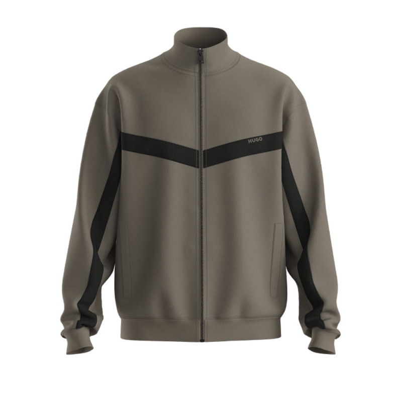 Sweat zippé Relaxed Hugo DARTI – Taupe – Bande chevrons & style casual raffiné