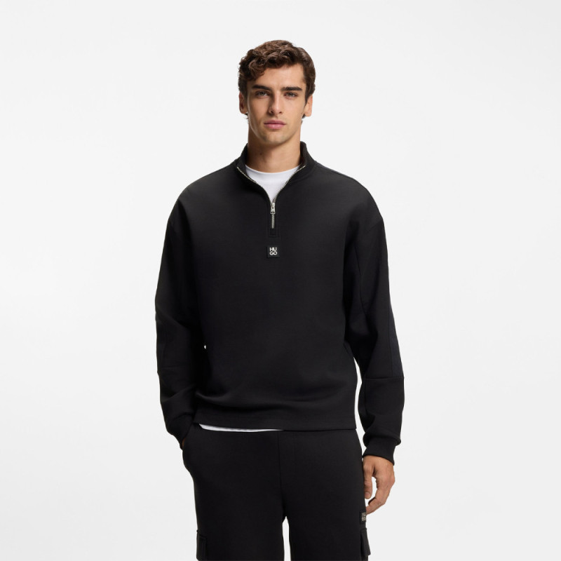 Sweat en coton mélangé avec bandes à motif géométrique Danovotop HUGO noir