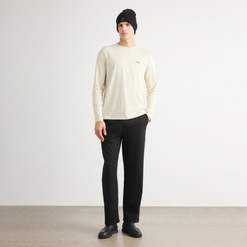 T-shirt regular fit en coton stretch à logo contrastant Tee Long BOSS beige