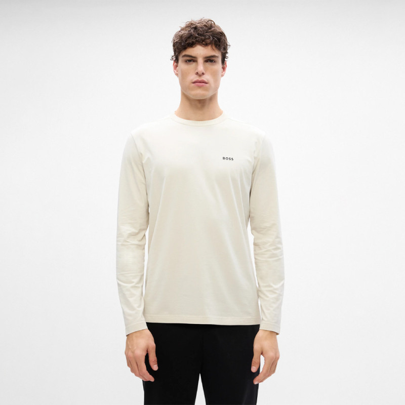 T-shirt regular fit en coton stretch à logo contrastant Tee Long BOSS beige