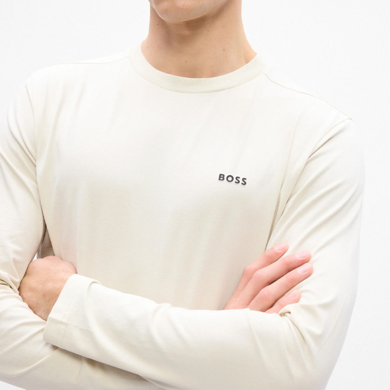T-shirt regular fit en coton stretch à logo contrastant Tee Long BOSS beige