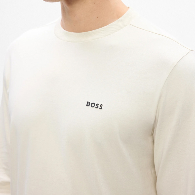 T-shirt regular fit en coton stretch à logo contrastant Tee Long BOSS beige