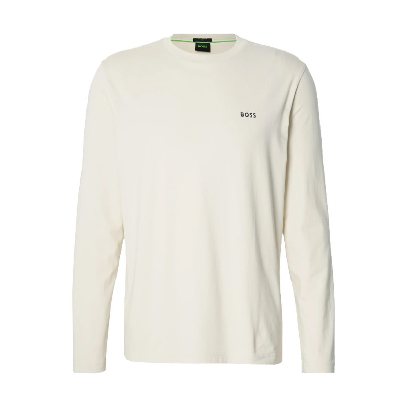 T-shirt regular fit en coton stretch à logo contrastant Tee Long BOSS beige
