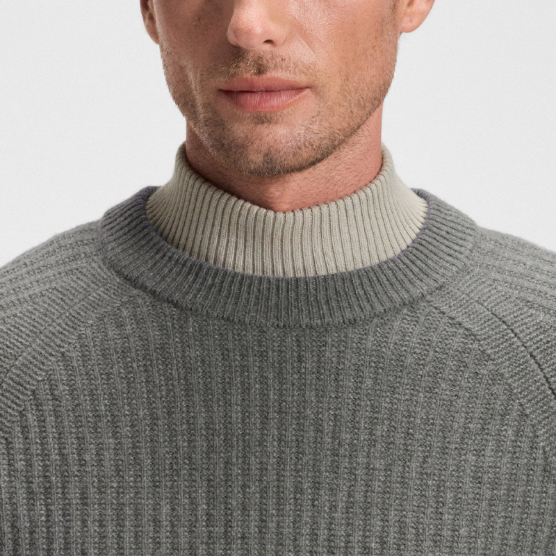 Pull Relaxed en maille côtelée Klacier BOSS gris