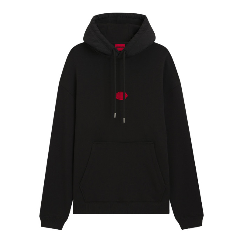 Sweat à capuche en coton mélangé avec logo estampé à la cire Dilvano HUGO noir