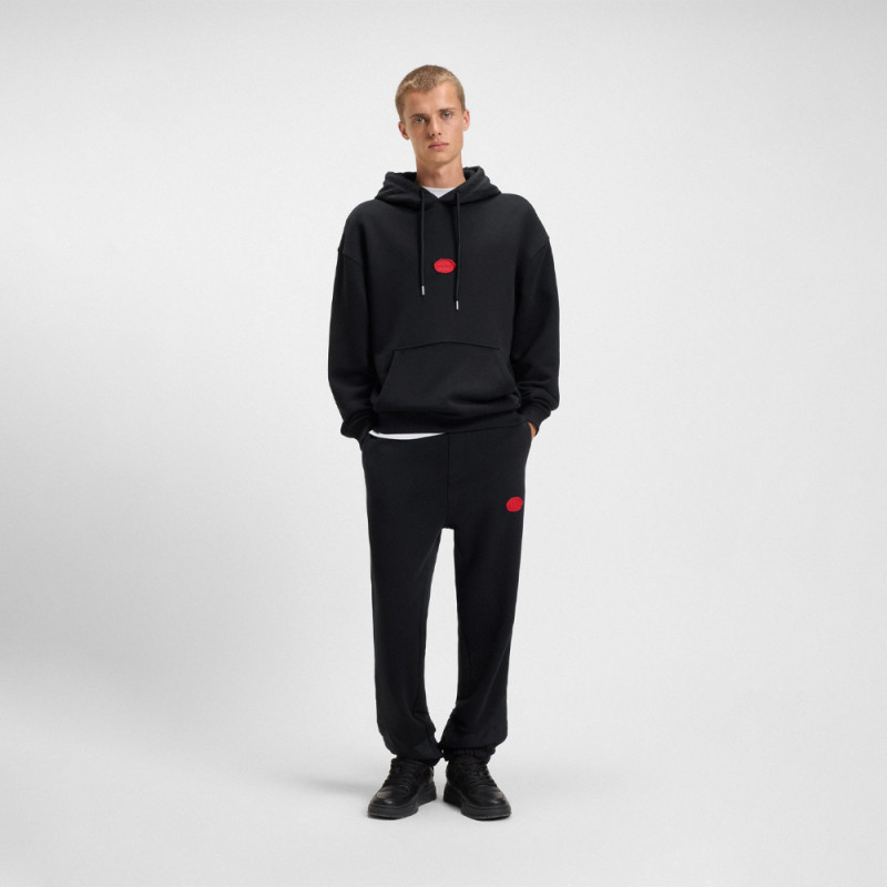 Sweat à capuche en coton mélangé avec logo estampé à la cire Dilvano HUGO noir