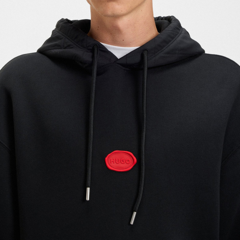 Sweat à capuche en coton mélangé avec logo estampé à la cire Dilvano HUGO noir