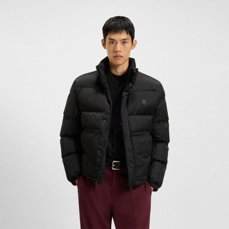 Veste HUGO Homme Déperlante Motif Jacquard Noire | Chez DM’Sports